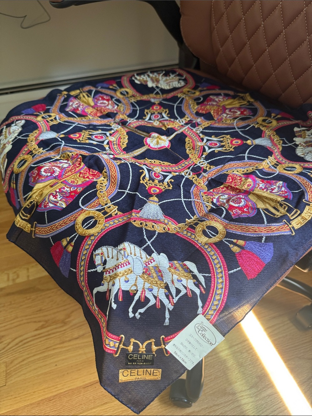 ✨ Authentic Vintage CELINE Paris 100% Silk Equestrian Scarf – New With Tags ✨